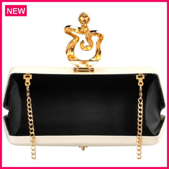 Formal Evening Clutch with Detachable Strap, Snake Clasp, Synthetic Leather